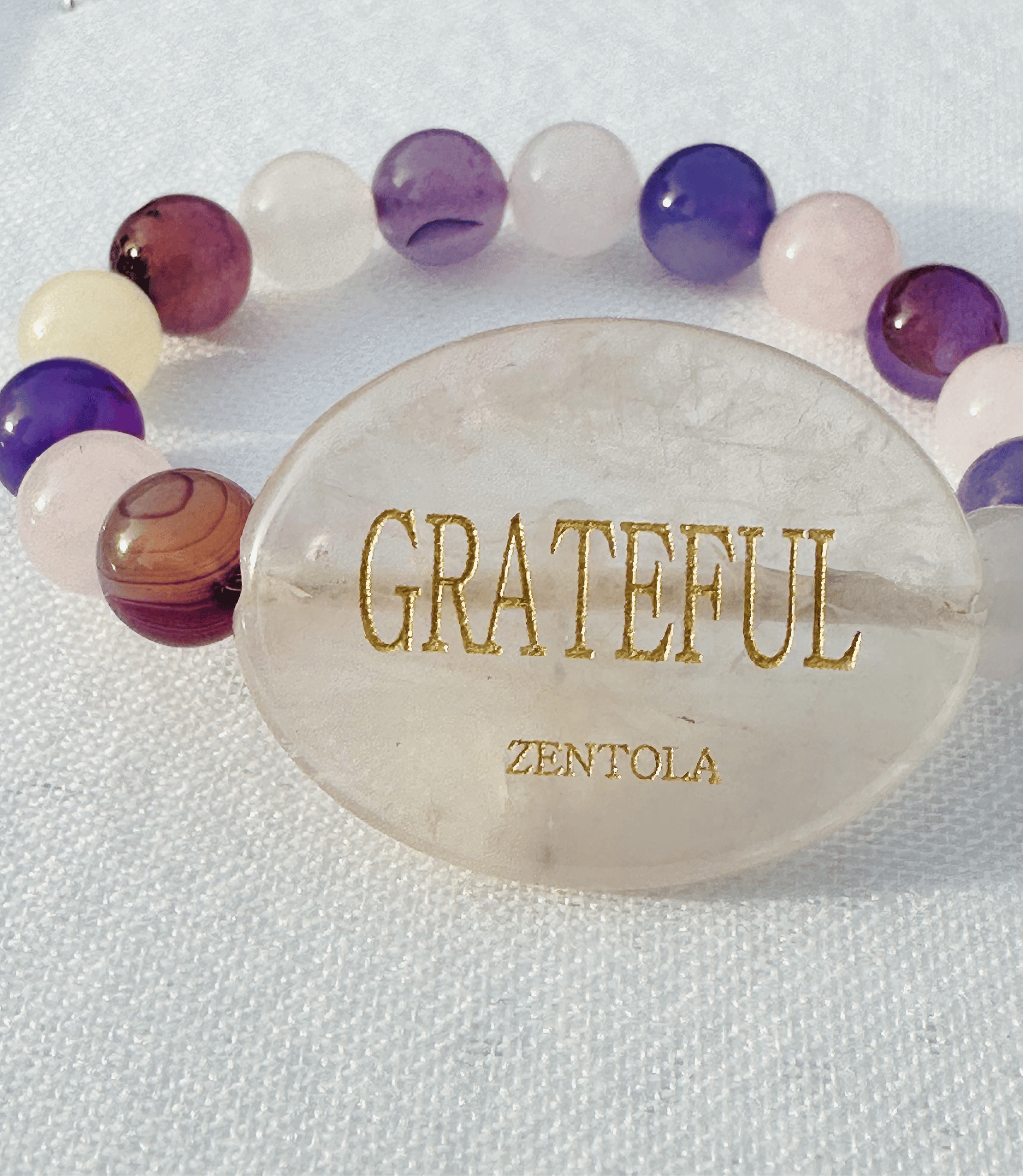 Rose Quartz and purple amethyst bead band